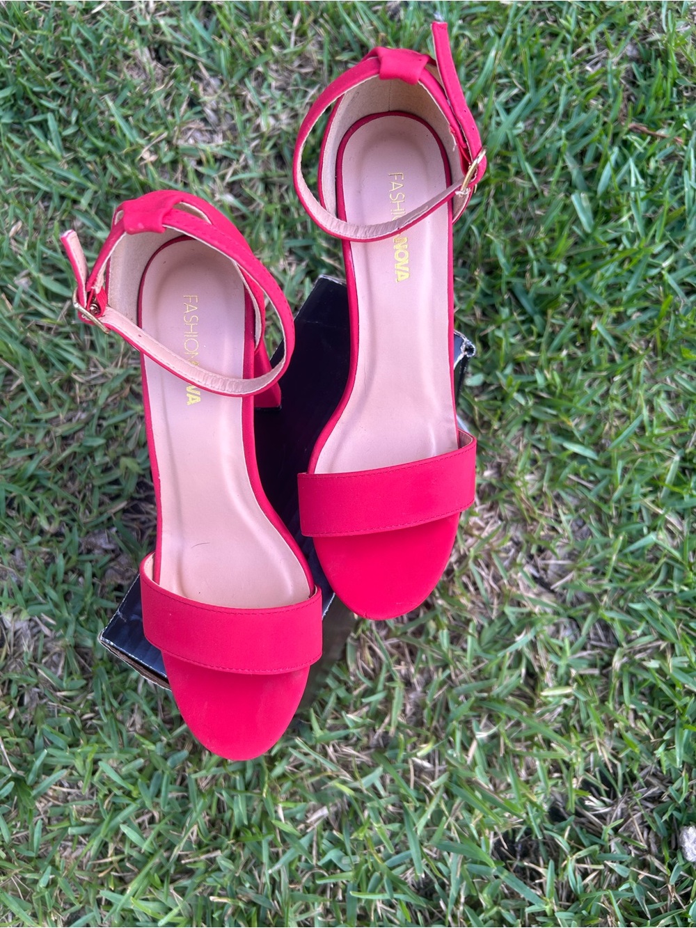 Fashion Nova Red Open-Toe Ankle-Strap Heels
